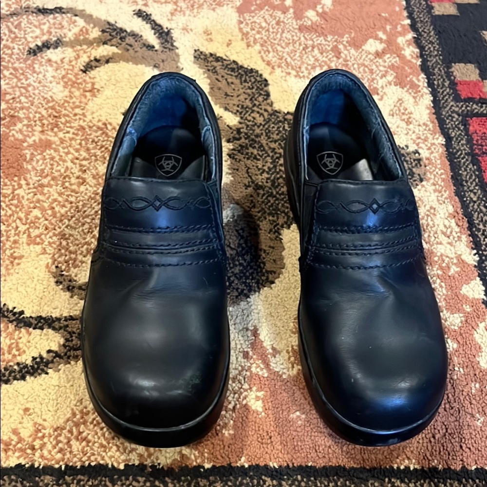 Womens black leather Ariat clogs